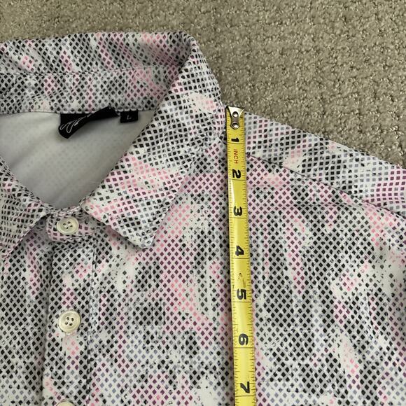 Sunday Swagger Polo Shirt Mens Sz Large Pink White Geometric AOP Performance - Picture 7 of 9